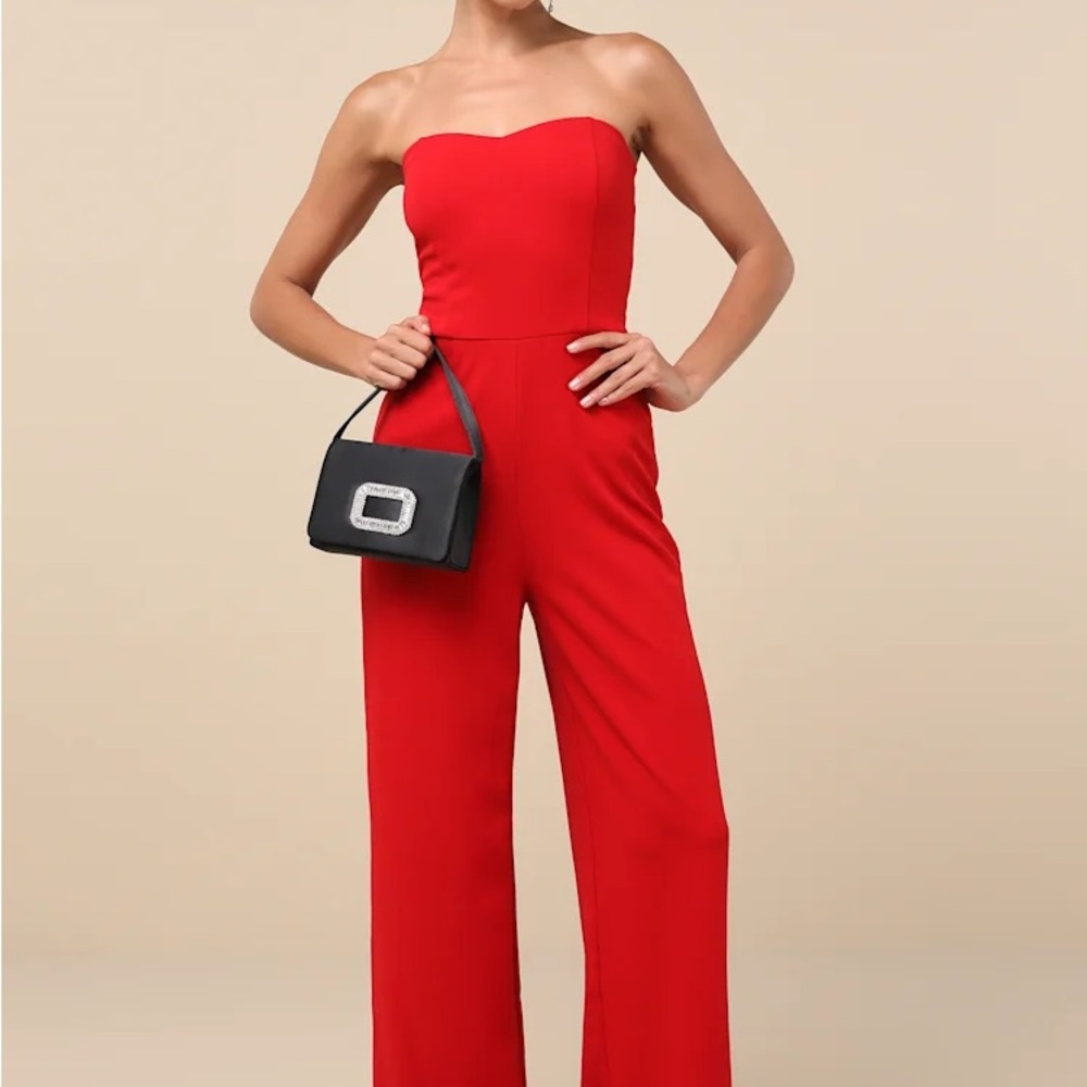 Wild Fable Red Jumpsuit with Strapless Neckline and Wide-Leg Pants
